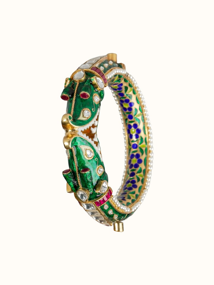 Detail view of Meenakari Silver Bangle highlighting the stone setting and metalwork detail