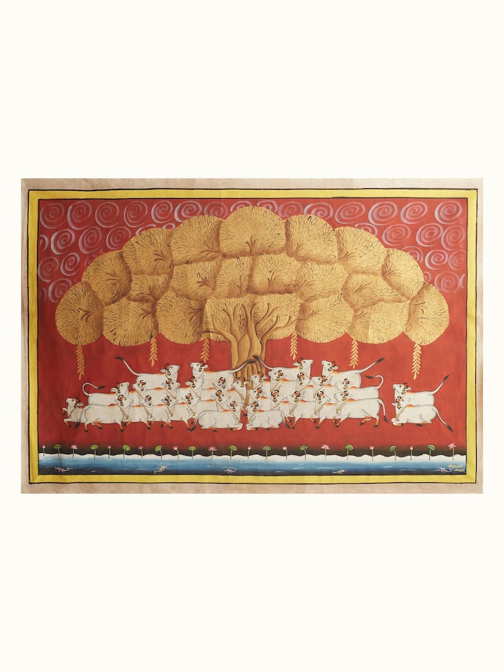 Front view of the Herd of Cows Under The Tree Pichwai Painting