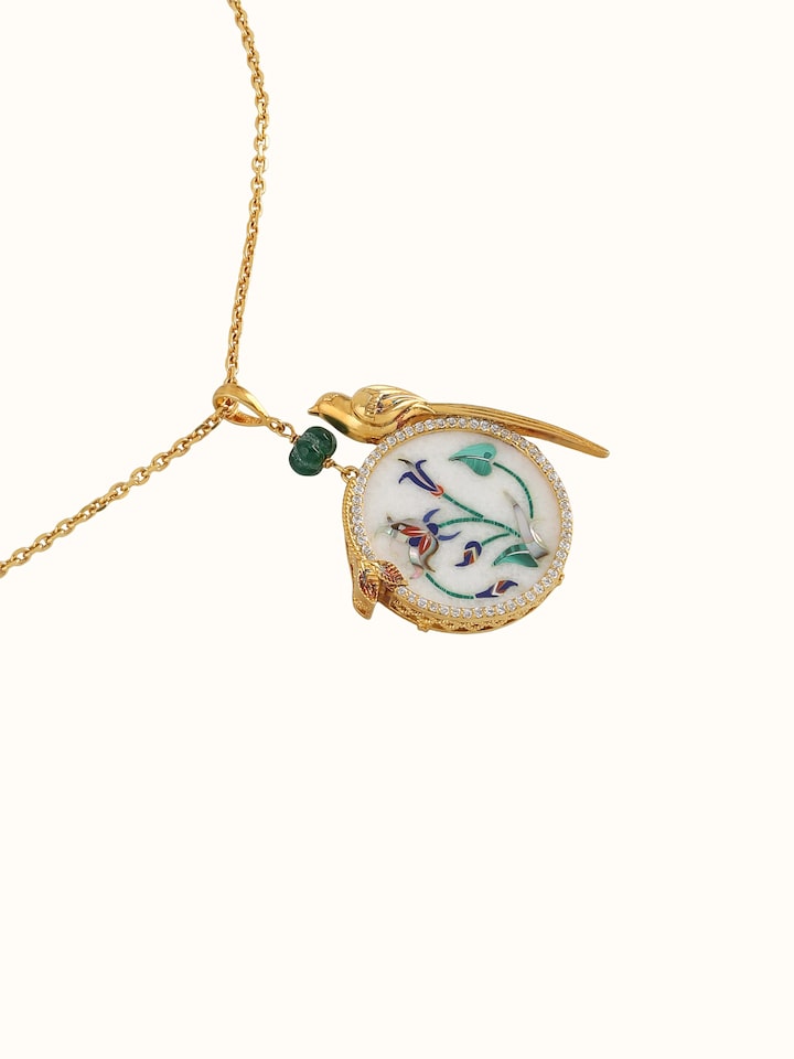 Second detail shot of Parchinkari pendant focusing on textured surface and clasp
