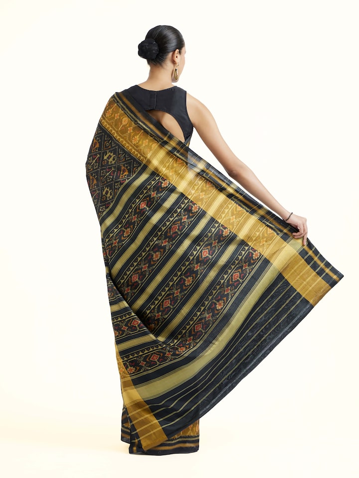 Back view of Rajkot Patola Ikat Saree emphasizing the overall design and fine details