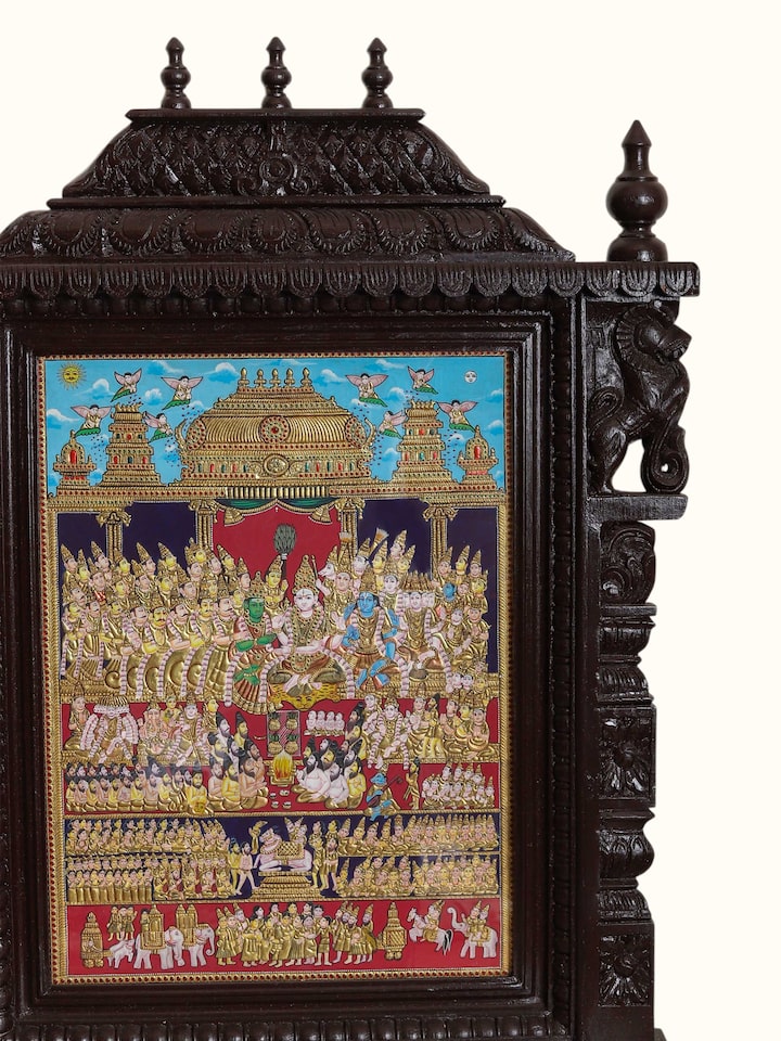 Front detail view of the Parvathi Kalyanam Thanjavur Painting