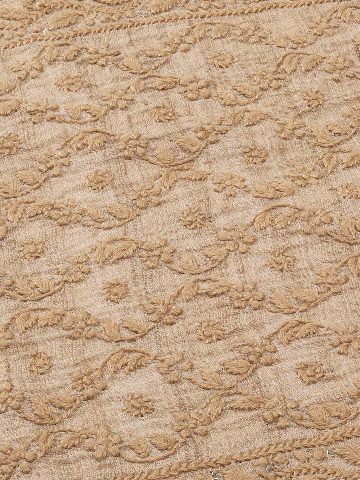 Pragya Beige Ogee Tussar Silk Chikankari Hand Embroidered Table Runner