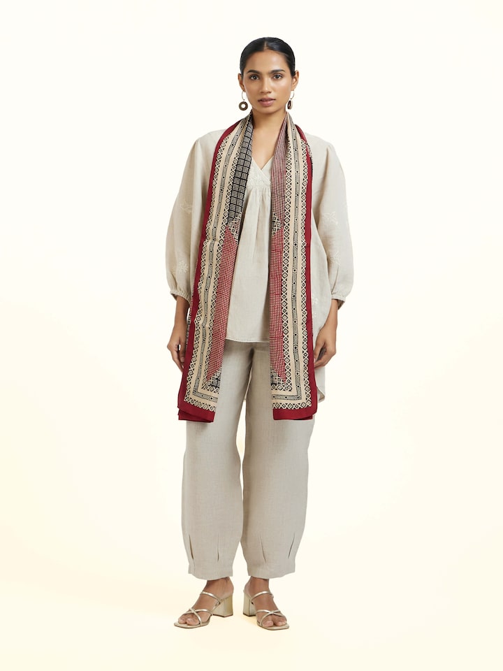 Front view of the Rust Silk Bagh Hand Block Printed Stole