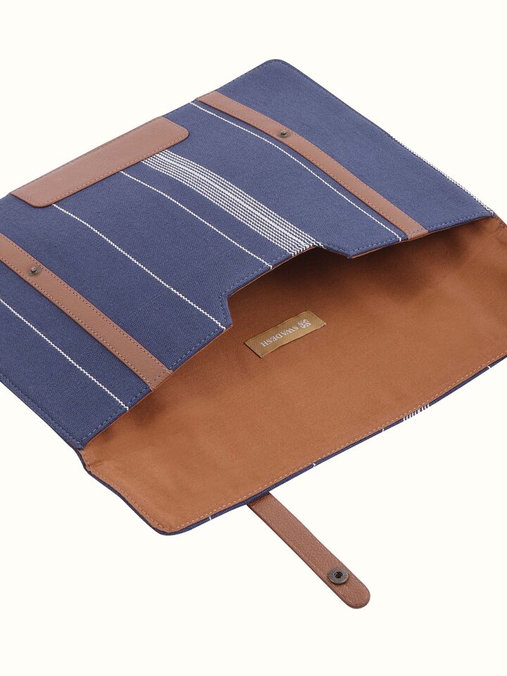 detail view of blue handloom cotton ipad sleeve texture