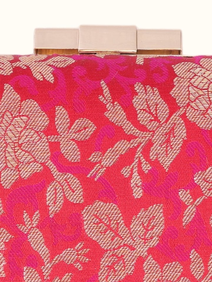Detail view of Pink Banarasi Silk Handbag highlighting the embellishment detail