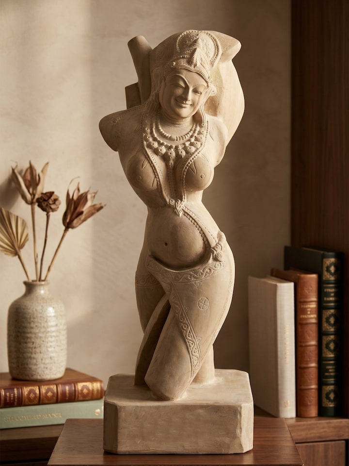 Left-side view of the Gorgeous Gwalior Carved Stone Apsara Sculpture
