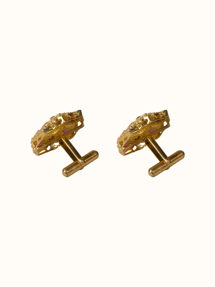 back view of silver smithing gold plated cufflinks set showing clasp