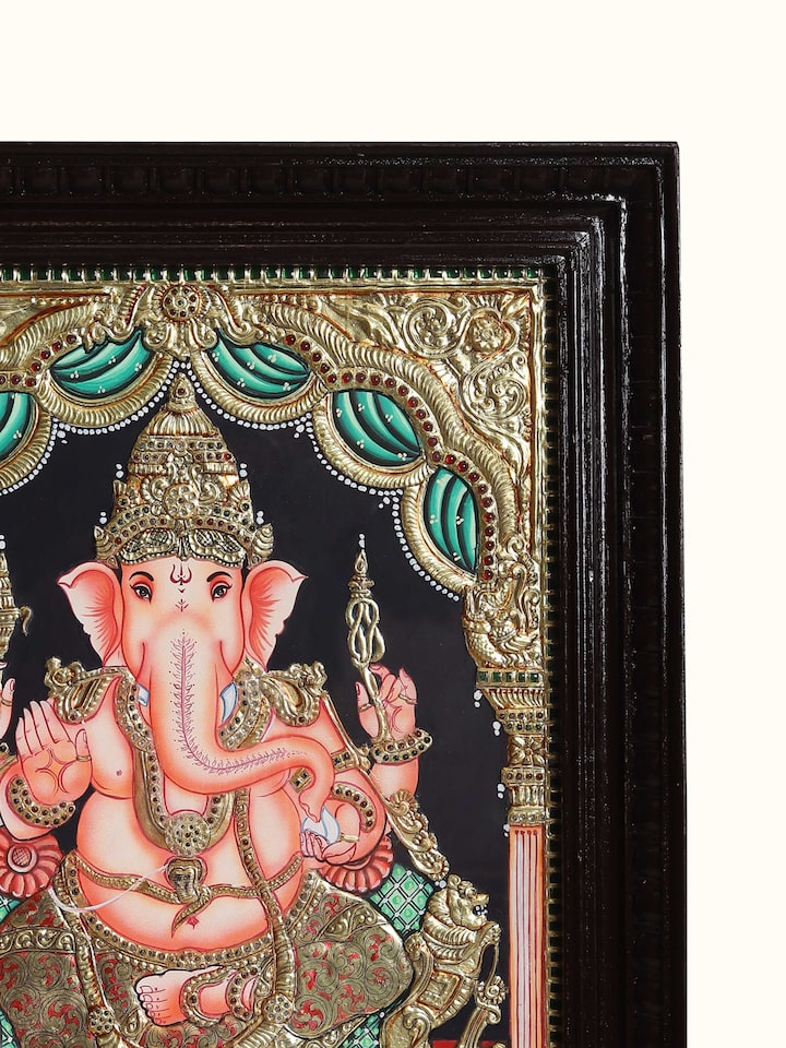 Detail view of the Ganesha Thanjavur Painting
