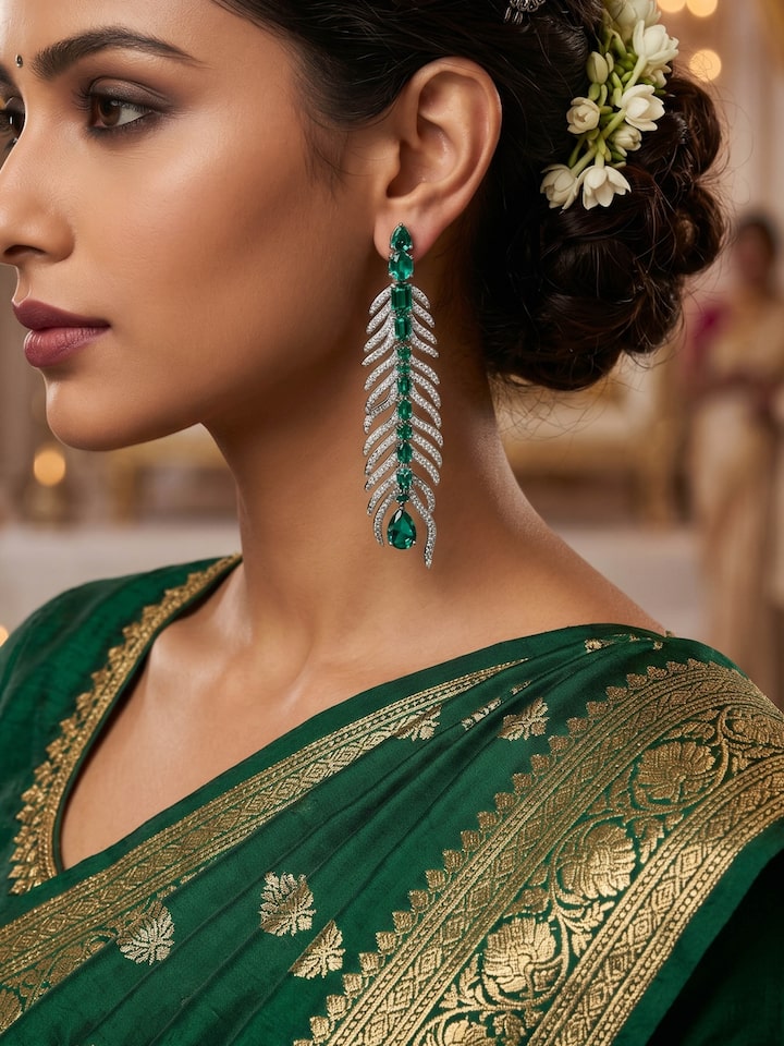 Styled view of Silver Smithing Drop Earrings worn on the ear, showing how it looks styled