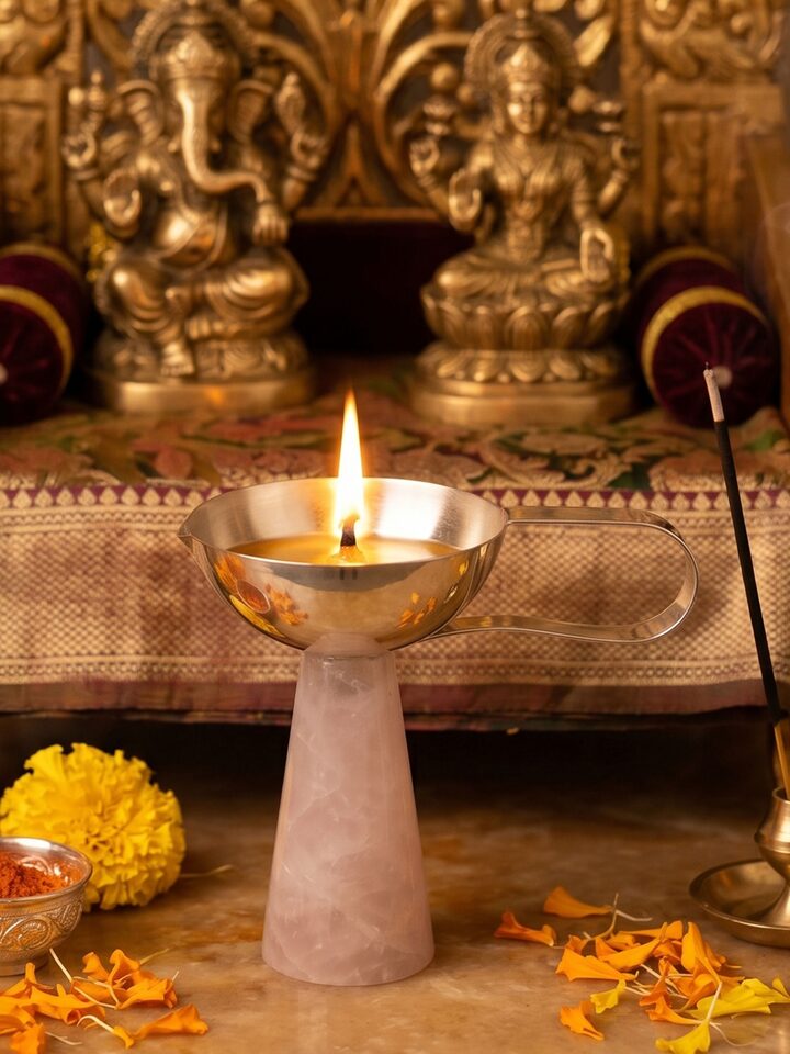 Side view of the Silver Pillar Diya