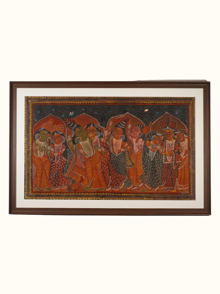 Kalighat Ramayana painting in traditional Bengali folk art style – front view