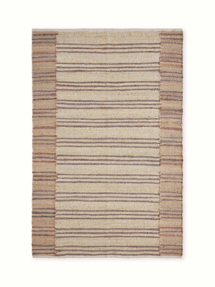 Front view of Textured Stripes Beige Brown Lawan Jute Natural Fibre Rug by Swadesh