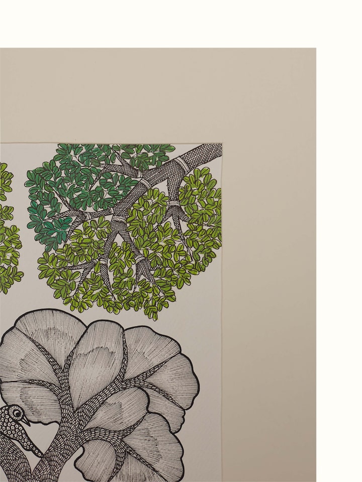 Close-up detail of the Under Nature's Watch Gond Art