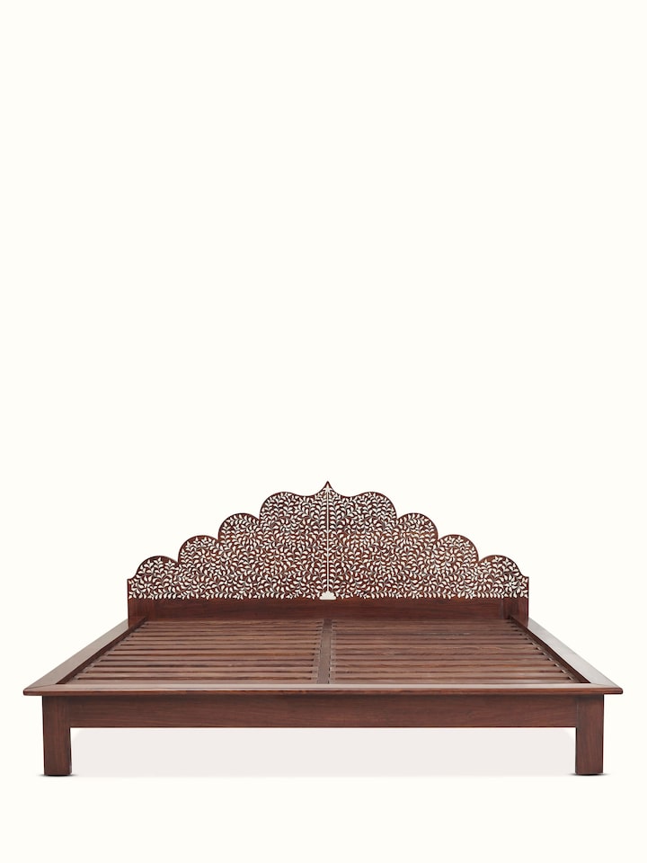 Front view of Sheesham Wood & Bone Inlay King-size Bed showing the front design and silhouette