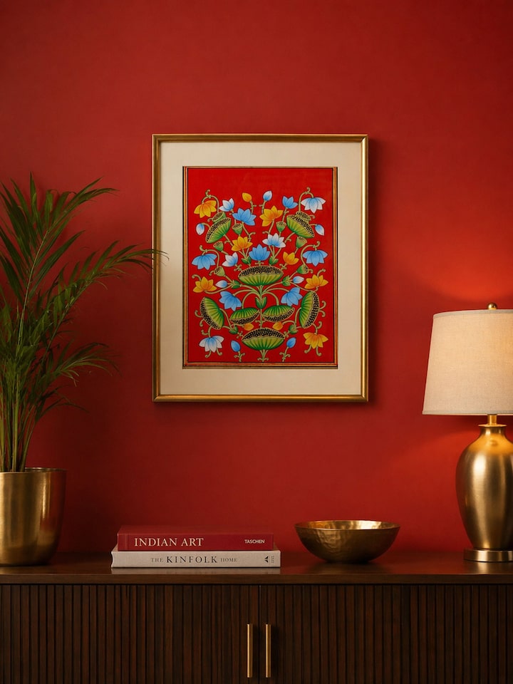 Left-side view of the Kamal Talai Blue Pichwai Painting