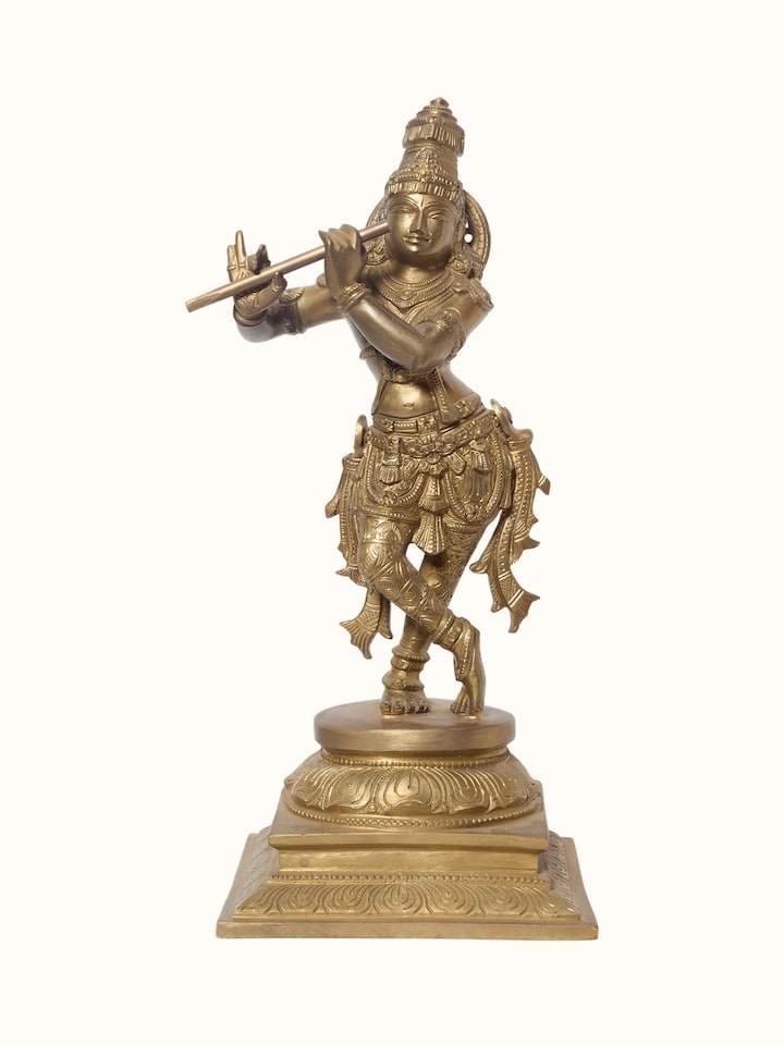 Front view of the Bronze Cast Krishna Flute Idol