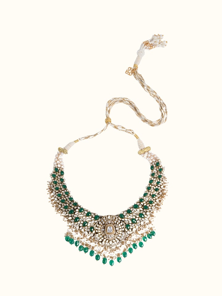 Front view of Dank Polki Silver Collar Necklace