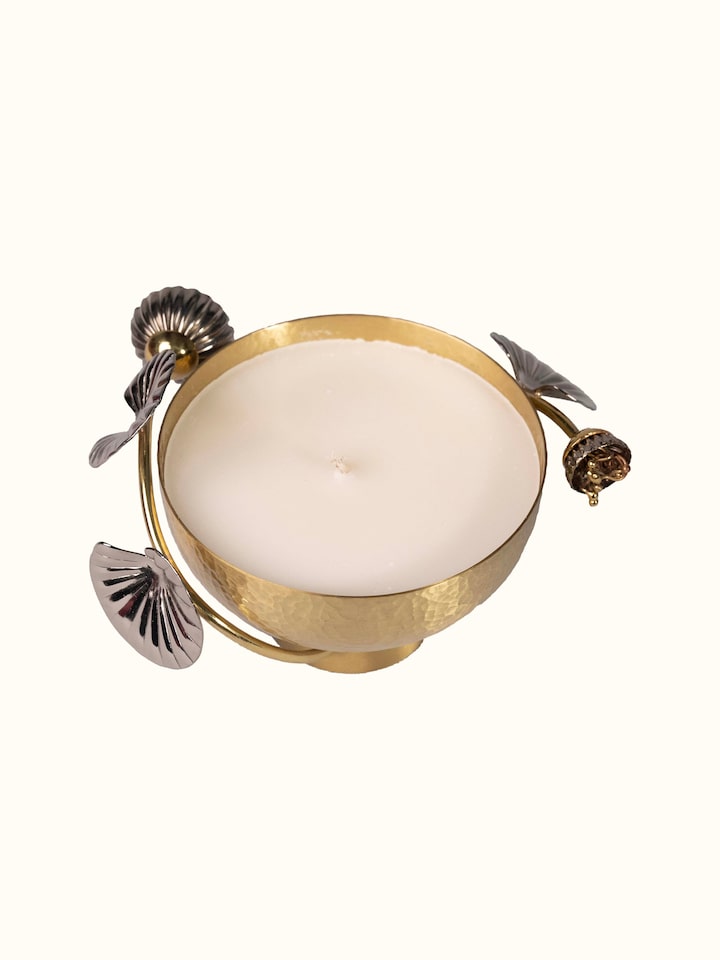Close-up view of Brass Candle Nira highlighting the handcrafted detailing and finish