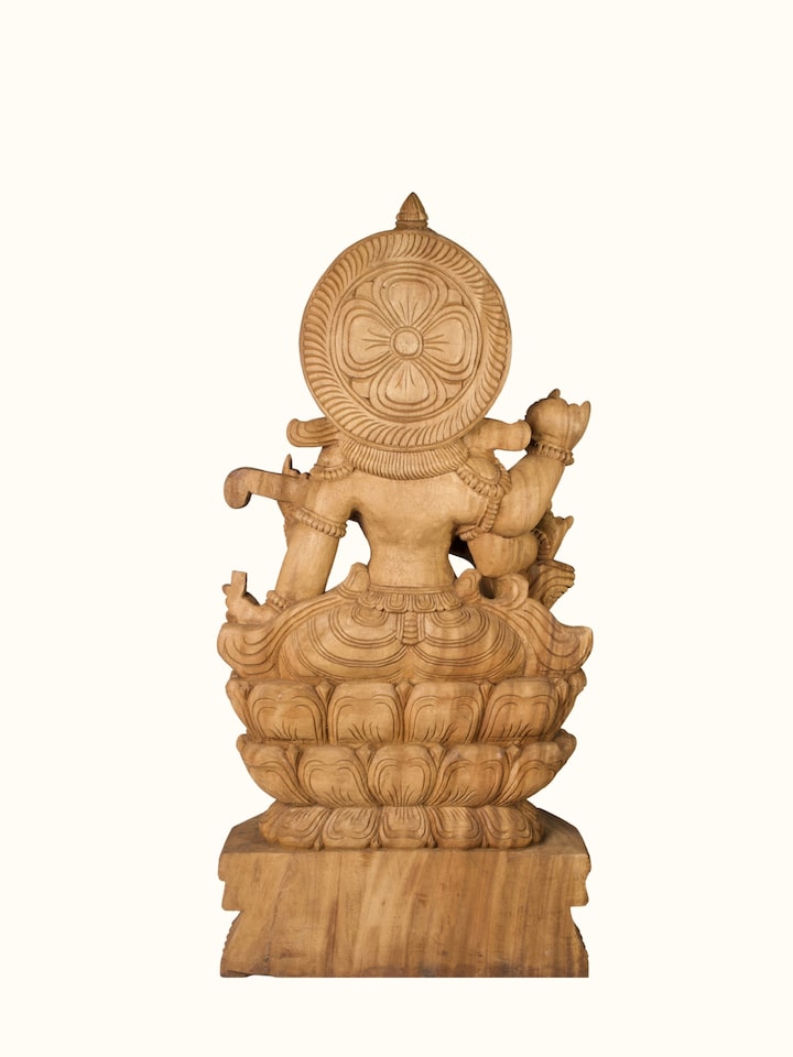 Back view of the Wood Carved Saraswati Idol