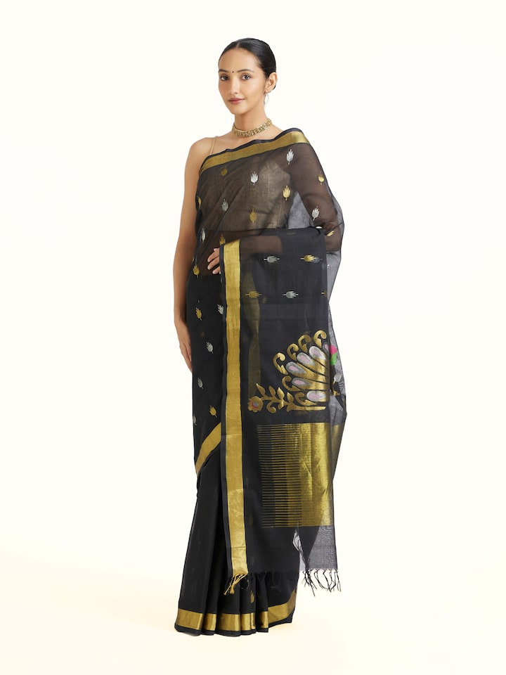 Side view of the Black Cotton Venkatagiri Saree