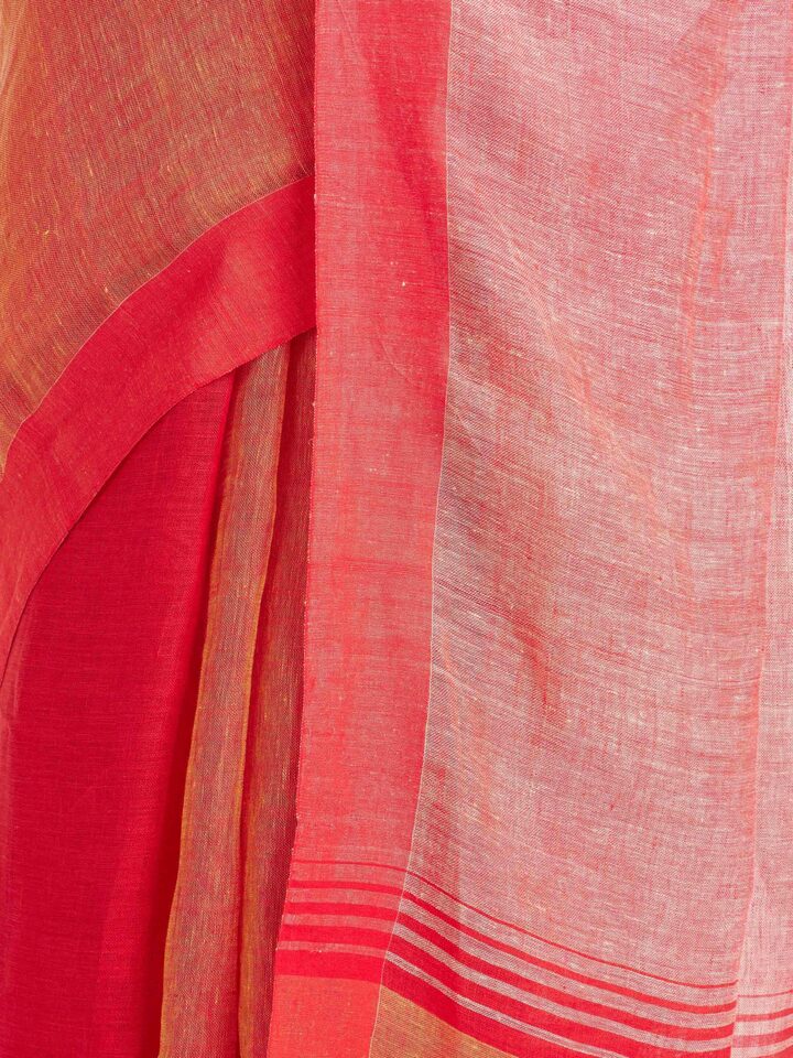 Draped detail view of the Orange Linen Saree