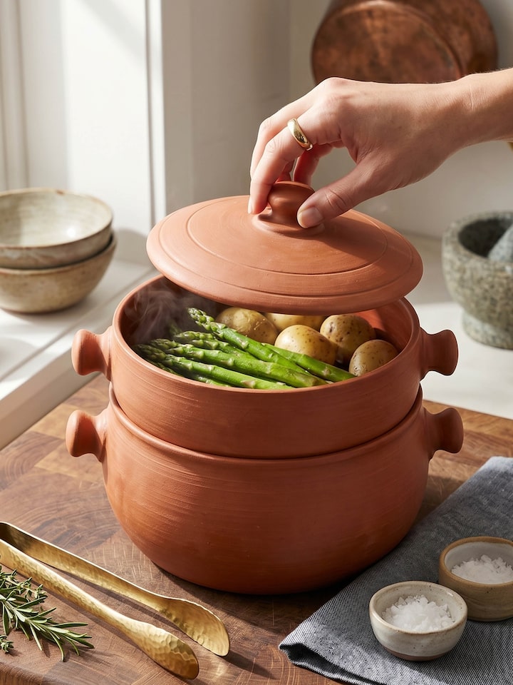 Side view of the Terracotta Clay Cooking Pot Tall