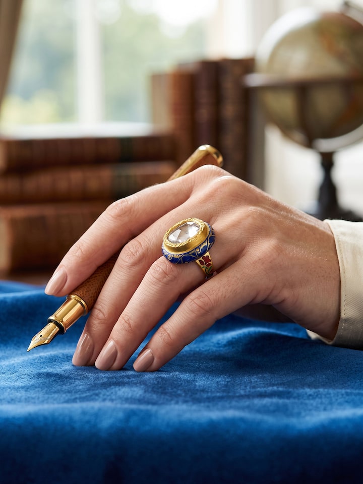 Styled view of Jadau 18 Karat Gold Ring worn on the finger, showing how it looks styled