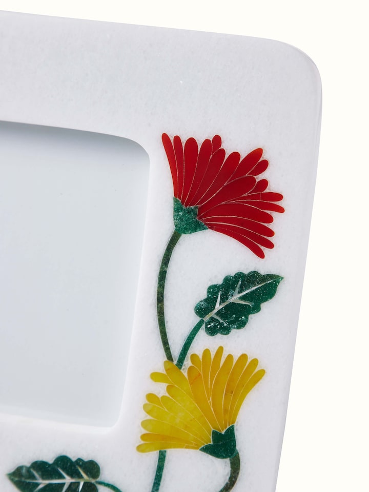 Detail view of Pacchikari Marble Photo Frame Multicolor highlighting the handcrafted detailing and finish