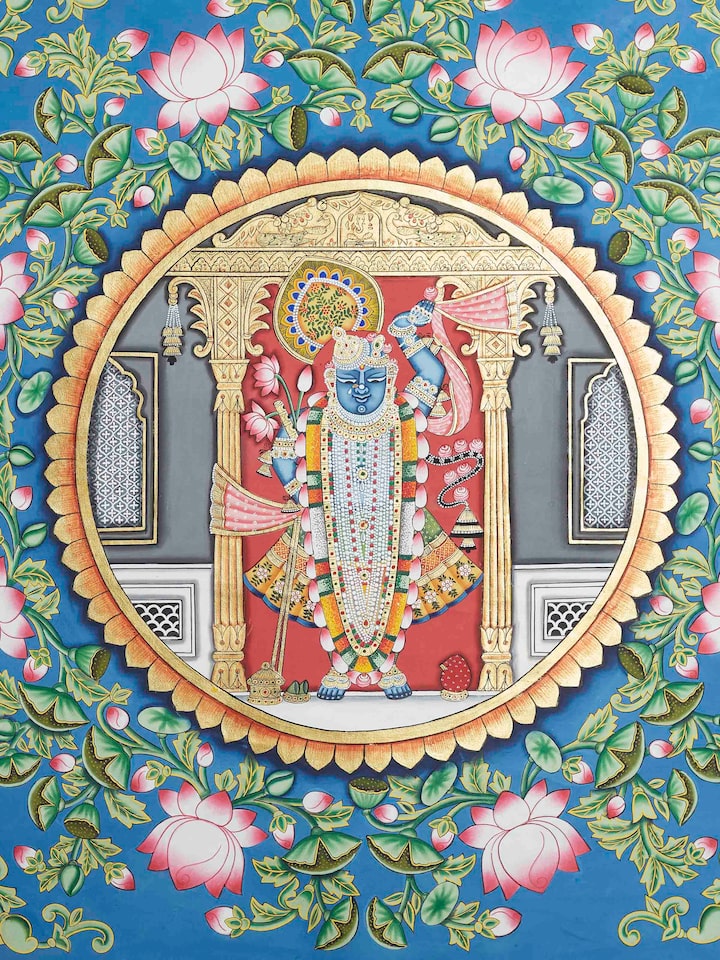 Detail view of the Shrinathji Jal-kamal Pichwai Painting