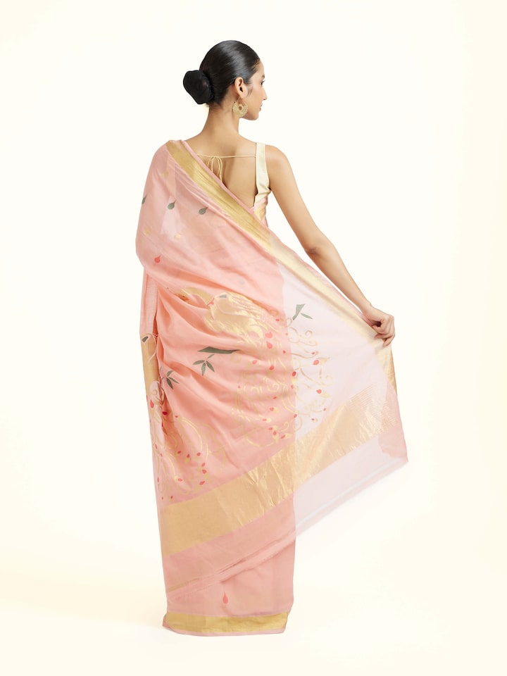 Back view of the Beige Cotton Venkatagiri Saree