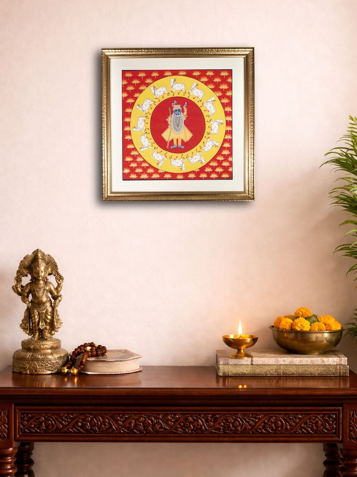 Side view of the Shrinathji Circling Cows Pichwai Painting
