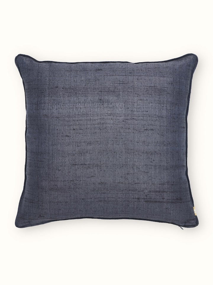 Alankar Dark Blue Paisley Silk Zardozi Hand Embroidered Cushion Cover