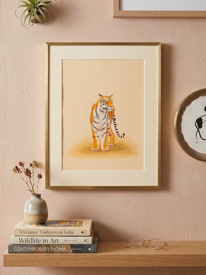 Styled view of Tiger Miniature Painting displayed against a styled backdrop