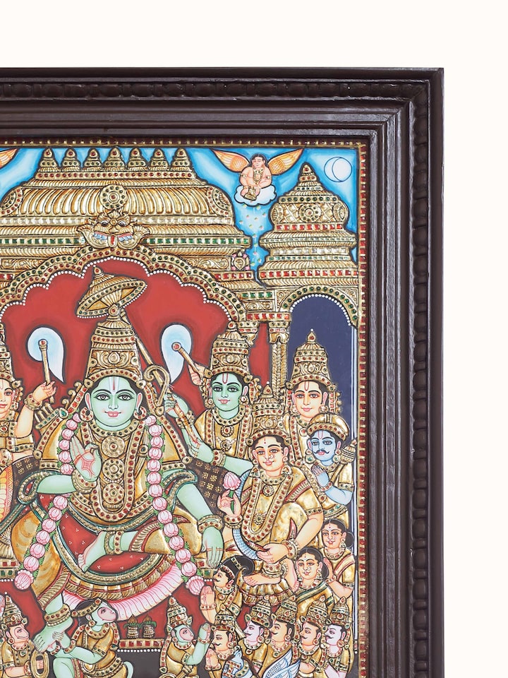Close-up detail of the Ramar Patabishekam Tanjore Thanjavur Painting