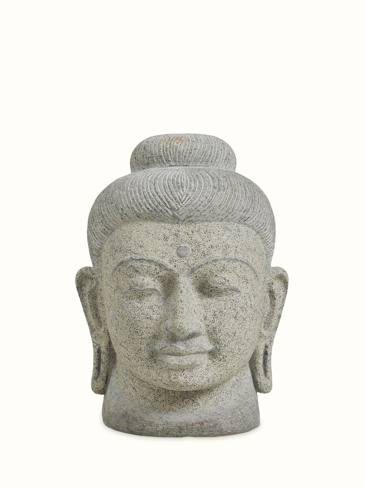 Front view of the Stone Carved Buddha Head Sculpture