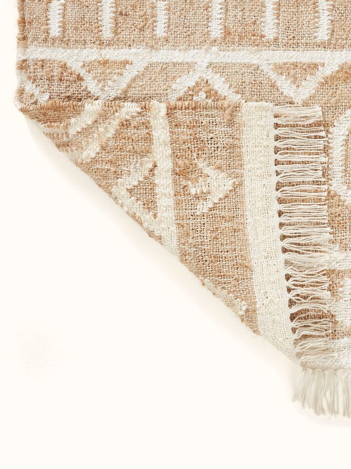Full view of Graphic Geo Beige Jute Natural Fibre Rug displaying the complete design and natural fiber material.