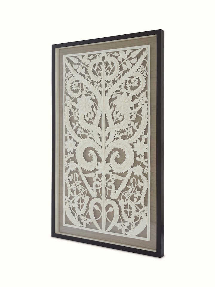 Angled view of Sholapith Flower Wall Art