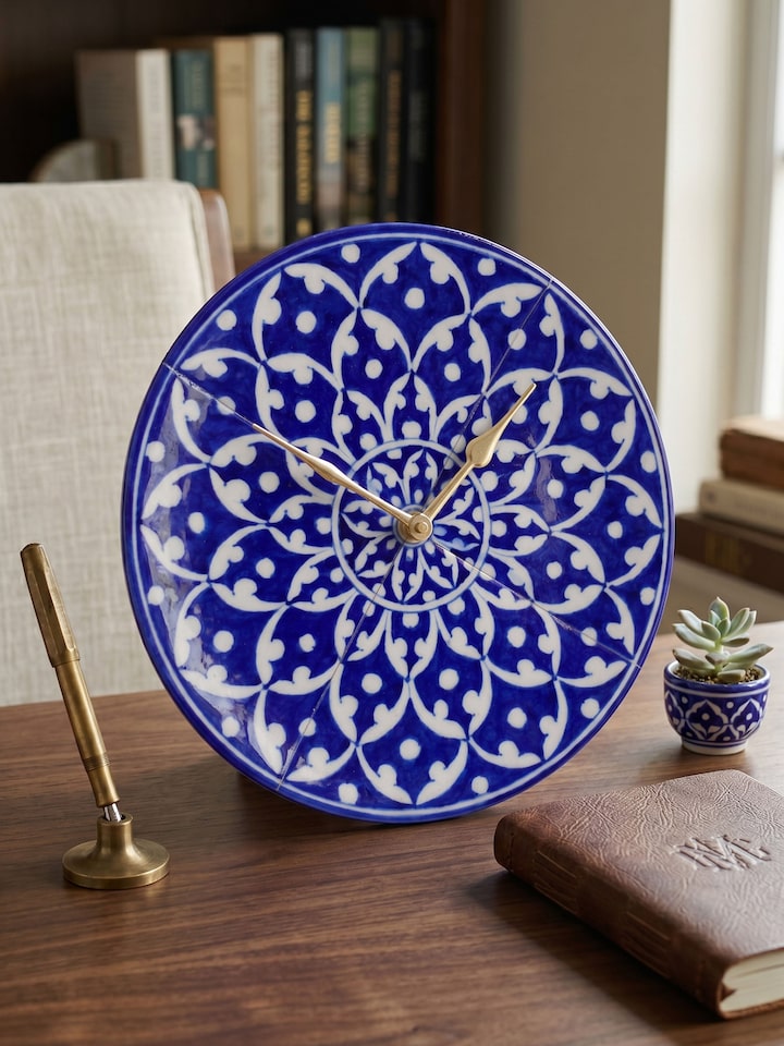 Left-side view of the Blue Pottery Ceramic Wall Clock