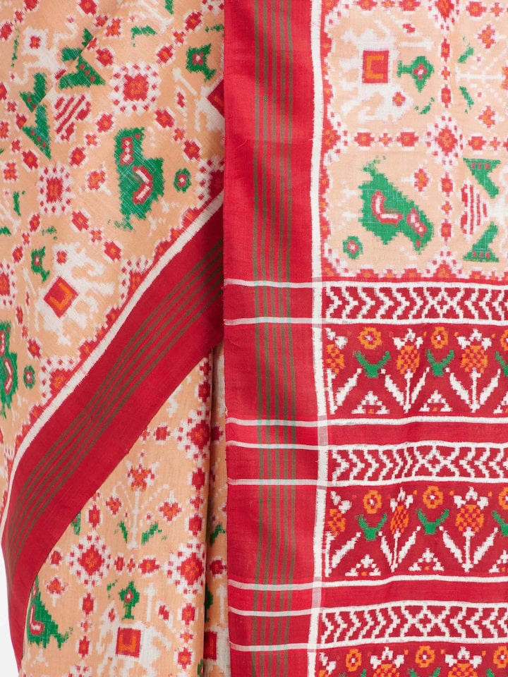 Draped detail view of the Pink Patan Patola Saree