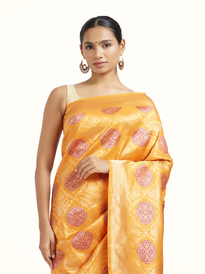 Orange Silk Banarasi Brocade Saree