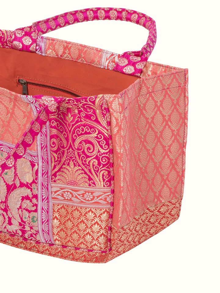 Overall view of Brocade Patchwork Tote Bag displaying the complete design and craftsmanship