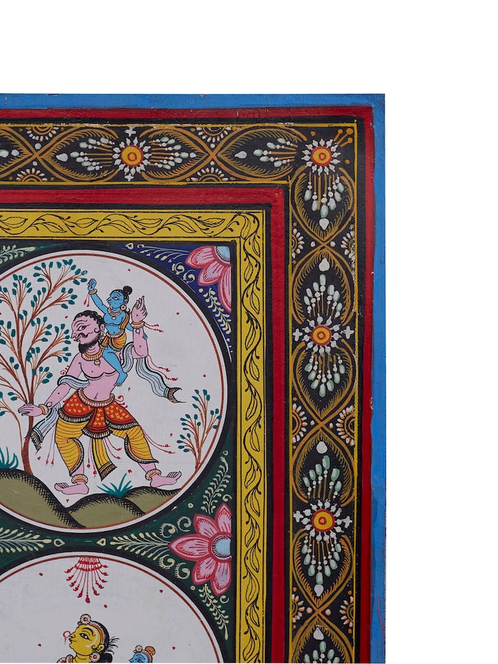 Detailed view of the Radha Krishna Canvas Patachitra Painting