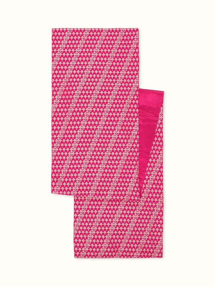 Avasa Pink Diagonal Stripe Banarasi Silk Brocade Handloom Table Runner