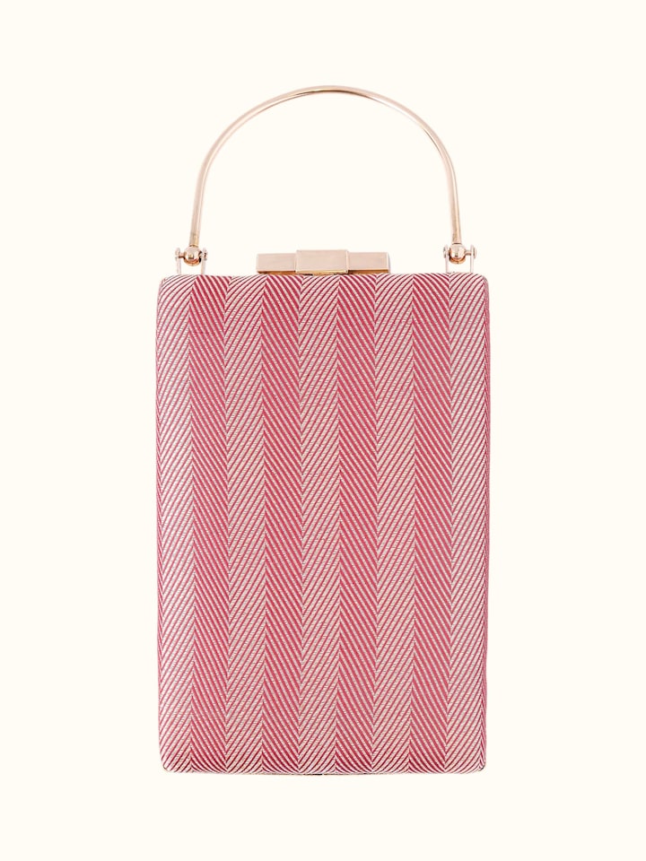 Front view of Maroon Banarasi Silk Handbag showing the front design and silhouette