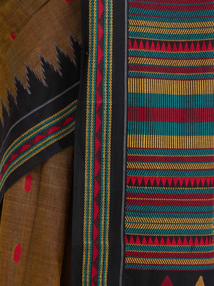 Detailed view of Yellow Cotton Dongaria Saree focusing on the fine craftsmanship and texture
