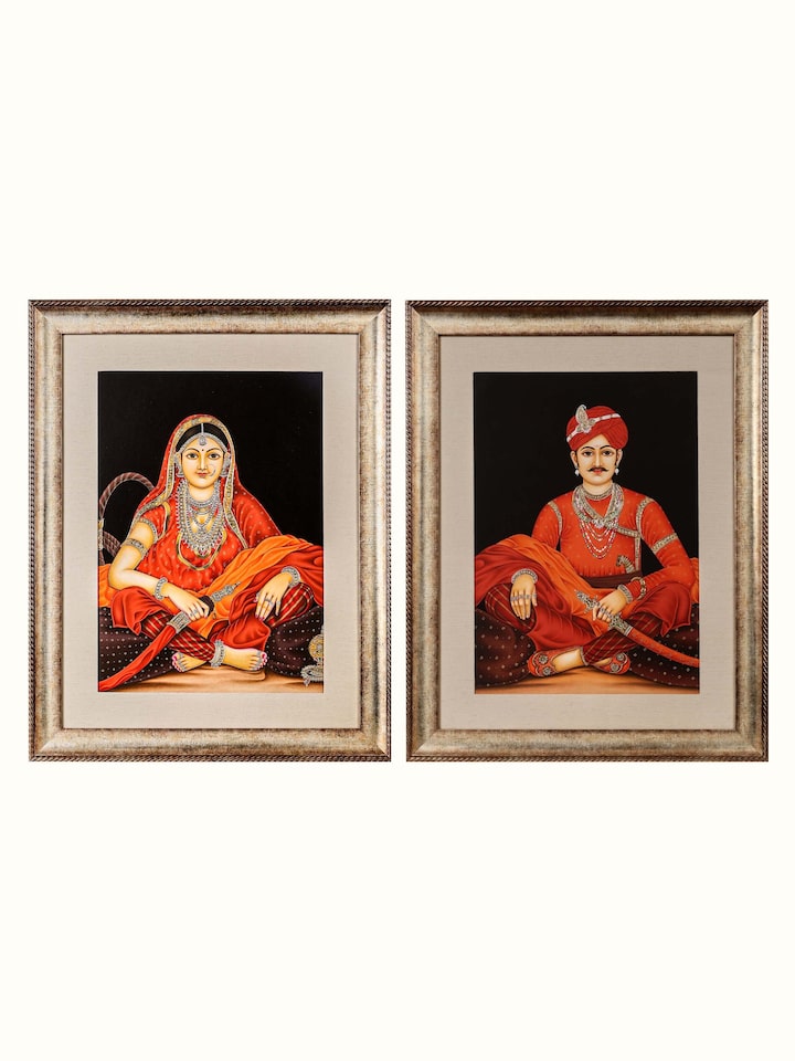 Front view of Raja & Rani in Gold Miniature Painting (2 Pcs) showing the complete artwork and composition