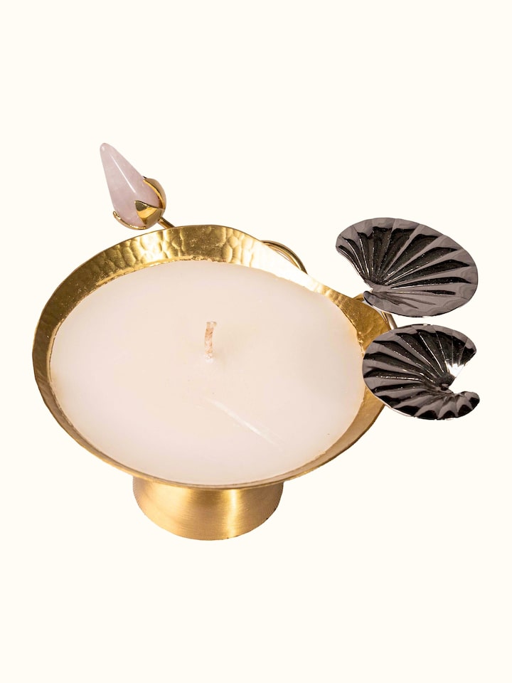Close-up view of Brass Candle Kamal highlighting the handcrafted detailing and finish