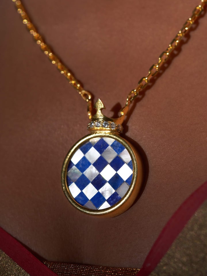 Detailed view of Parchinkari silver pendant & chain showing the delicate craftsmanship and vibrant color accents