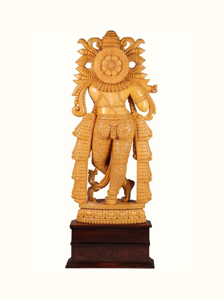 Back view of the Wood Carved Krishna Idol