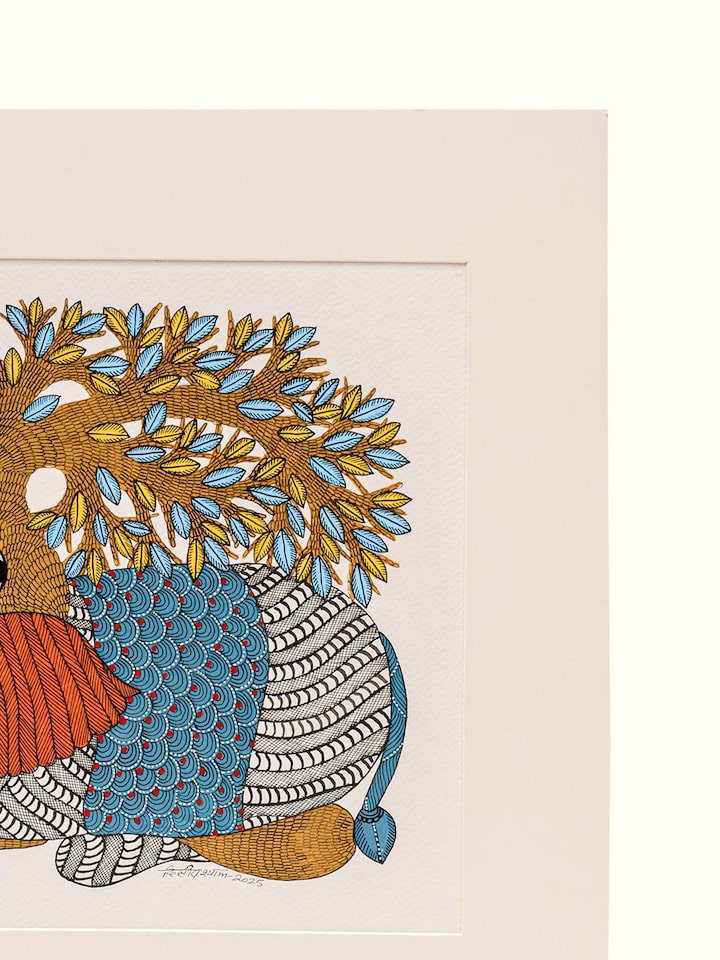 Detail view of the Elephant Canopy Gond Art